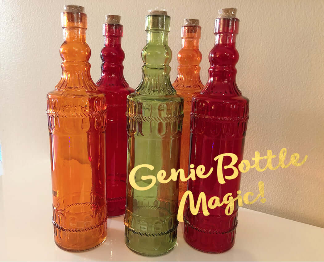 colorful glass bottles to use for a "genie bottle magic" ritual