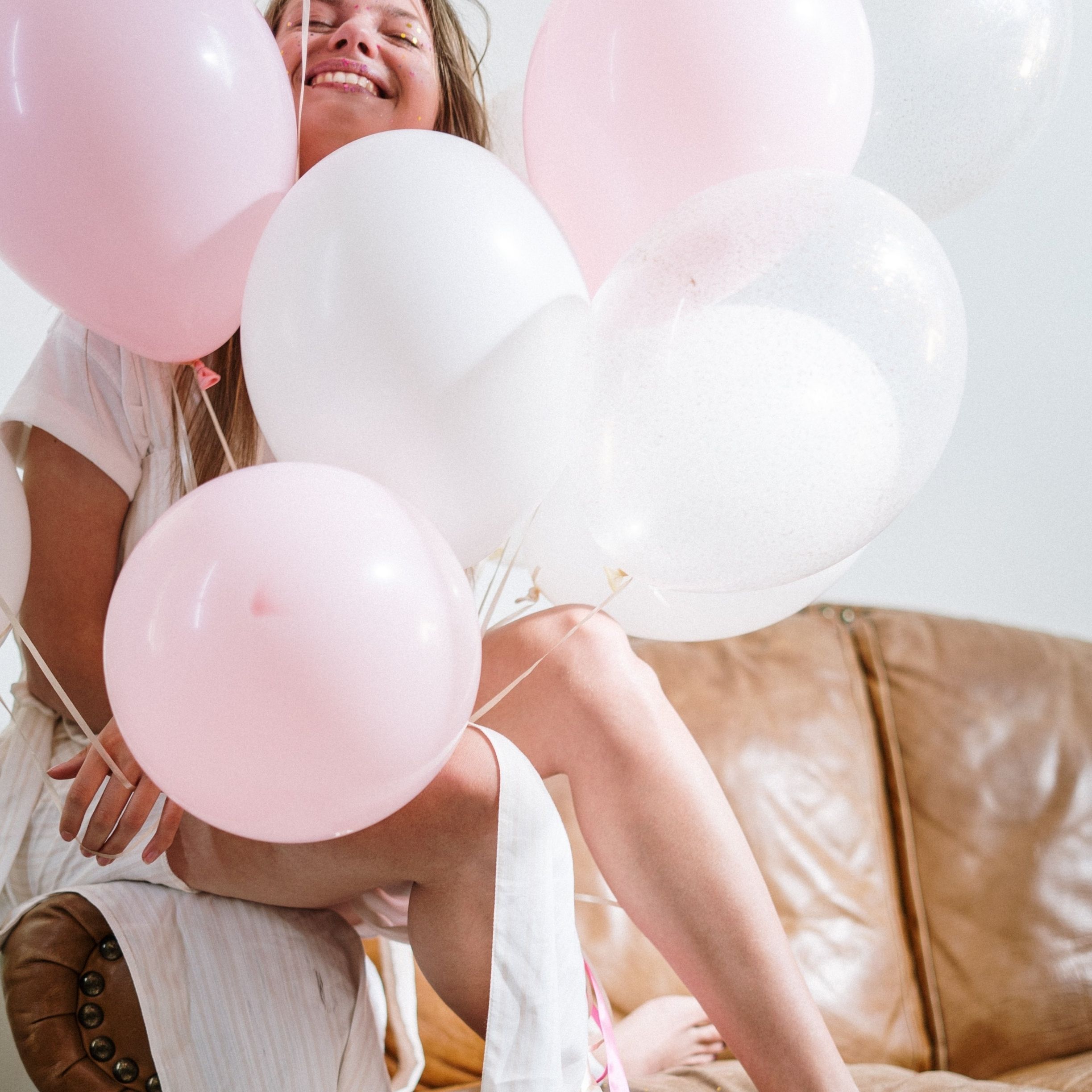 female with balloons